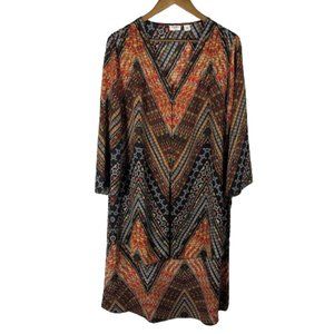 Cato Womens Kaftan Style Hi Low Hem Tab Sleeves Bohemian Print Top Size 14/16W‎